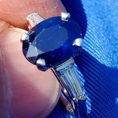 EARTH MINED SAPPHIRE DIAMOND Deco Engagement Ring Vintage PLATINUM Solitaire 3CT