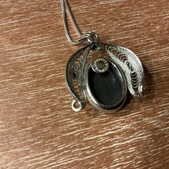 Vintage Sorrento Filigree Sterling Silver Stone Pendant Necklace on 16” Chain
