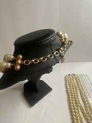 carol lee 2 Piece vintage necklace Faux pearl Strand Knotted Choker Necklace 16”