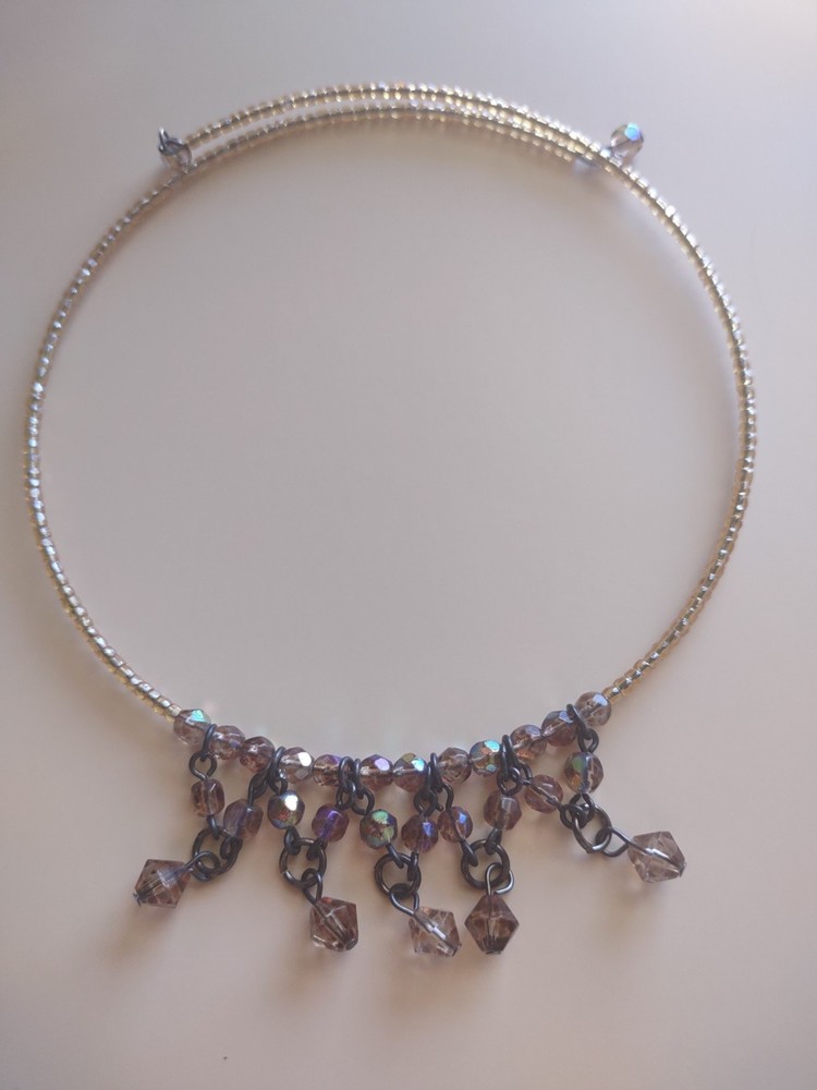 Vintage Delicate Crystal Seed Beads & Aurora Borealis Necklace Chocker Style GP
