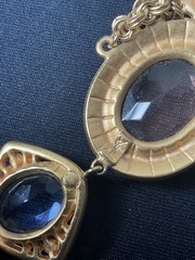 Vintage YSL Yves Saint Laurent Pink and Blue Glass Eye Gold Plated Necklace