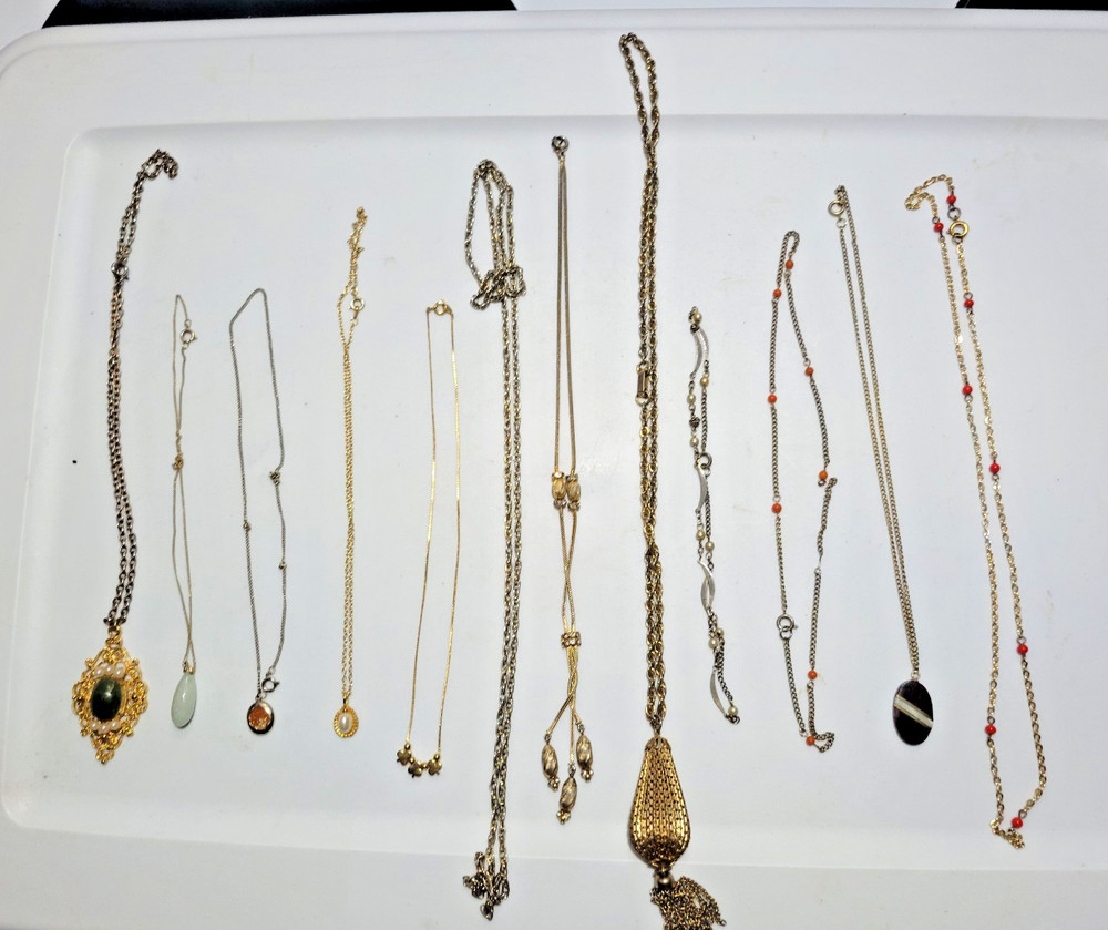 Vintage Lot 12 Costume Jewelry Pendants with Chains Unique Assortment! NICE!