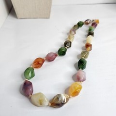 VINTAGE BEAD NECKLACE Colorful Earthy Tone Acrylic Bead 22” Boho Fashion Jewelry