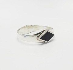 Fun vintage onyx triangle geometry sterling silver spring cuff bracelet Mexico