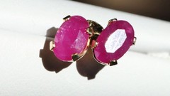 14k yellow gold earrings 1.00ct natural, treated ruby stud vintage 0.6gr N2948H