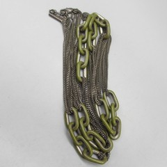 Kenneth Cole Necklace Green Enameled Links Gunmetal Tone Chains Opera 36 Inch