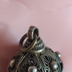 Vintage Ethnic Silver Filigree Orb Pendant Locket 1.5” Ornate Prayer Box Amulet