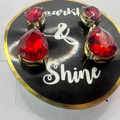 Vintage Red Rhinestone Teardrop Dangle Earrings 1.5″ NOS Gold Drop Post Bold New