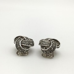 Vintage Sterling Silver Marcasite Knot Clip On Earrings Marked 925 14g #22