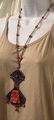 Vtg Mixed Metal Brutalist Onyx Aztec Mayan Signed Casa Luna Pendant Necklace