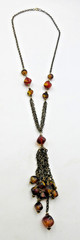 VTG MODERN brown Amber color Bronze tne BEAD TASSEL PENDANT LIGHTWEIGHT Necklace