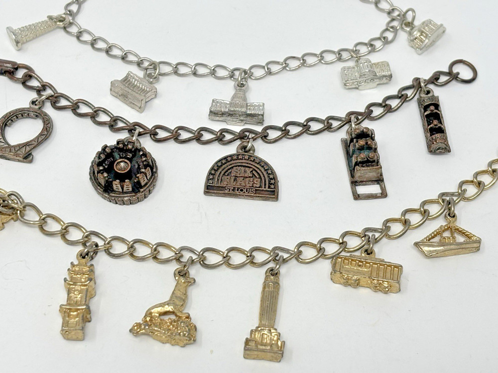 Vintage Souvenir Charm Bracelet Lot (3) San Francisco Six Flags Wash. DC
