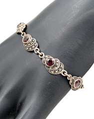 Vintage Bracelet Sterling Silver Garnet Marcasite Link 925