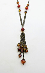 VTG MODERN brown Amber color Bronze tne BEAD TASSEL PENDANT LIGHTWEIGHT Necklace