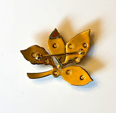 VTG Anson Rhinestone Leaf Brooch Pin Gold Tone Signed Multi Color Garden Nature