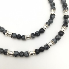 Silver Schark Handmade Sterling Silver & Snowflake Obsidian Necklace 15-18” #94