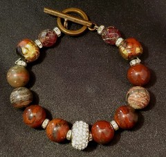 ESTATE Vintage Bracelet, Varied Jasper Beads, Pave’ Spacers, Copper & Gold Leaf