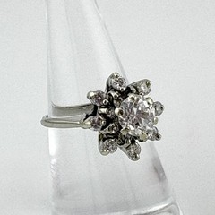 1930’s DIAMOND FLOWER RING – 14K WG – 1CTW – SI1 H-I -4.07 GRAMS