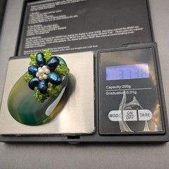 Vintage Green Banded Agate Brooch Pendant Pearl Floral YZ Yashgan Designer