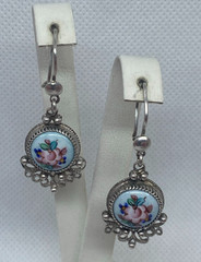Vintage earrings. USSR porcelain. Hand painted. Enamel.Russian. Finift . 7.36 g.
