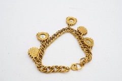 Vintage Bracelet Gold Tone Rhinestone Charm 7.5″