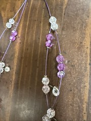Triple Wire Bead Necklace Pink Purple Faceted Rhinestone Teardrop Dangles Retro