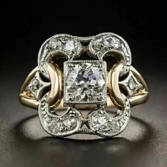 Vintage Art Deco Style Round Lab Created Diamond Engagement 14K Gold Finish Ring