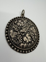 .800Silver Vtg Scandonavian Pendant Intricate Large Bird GrapeCluster Leaf Motif