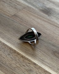 925 Sterling Silver Vintage Ring Marquise Shape Green Stone Sz 5.5