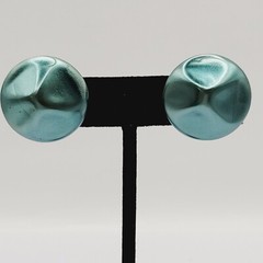 Green Blue Almost Metallic Color Dimpled Puckered Round Vintage Clip On Earrings