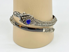 Antique Chinese Sterling Silver Dragon Faux Tortoise Shell Bypass Bracelet