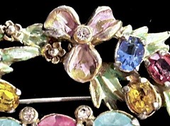 VTG CZECH Large Pastel RHINESTONE Enameled POT METAL BROOCH