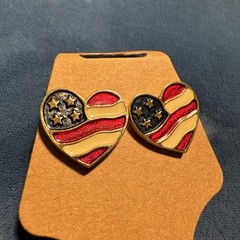 Vintage Avon American Flag Heart Earrings Patriotic Red White Blue USA Signed