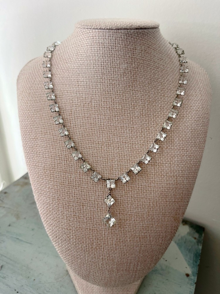 Art Deco Crystal Paste Lariat Necklace Vintage 1920s Gatsby Flapper Bridal