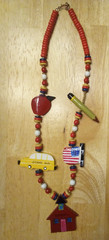 Vintage Teachers Necklace Schoolbus Apple Pencil School House American Flag 24″