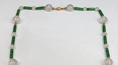 Vintage Chunky Huge Textured Gold Tone Pendant Faux Jade Asian Beaded Necklace