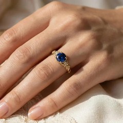 Vintage Wedding Ring for Her 14k Yellow Gold Plated Round Lab Created Sapphire