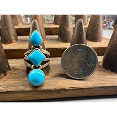 Vintage Native Sterling Silver Triple Turquoise Ring – Size 7