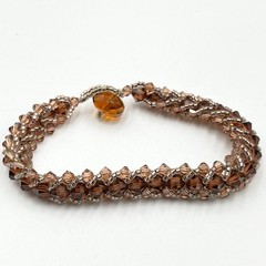 Vintage Brown Crystal Beaded Bangle Bracelet Retro Earth Tone Statement Jewelry