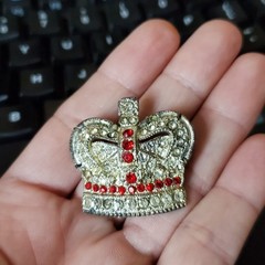 Vintage Pot Metal Rhinestone Brooch Silver Tone Crown 1.25″ READ