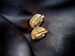 Vintage CROWN TRIFARI 1960s Gold Toned Orange and Ivory Cameo Clip On Earrings
