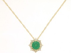 .44CT DIAMOND & AAA EMERALD 14KT YELLOW GOLD 3D ROUND SOLITAIRE FLOATING PENDANT