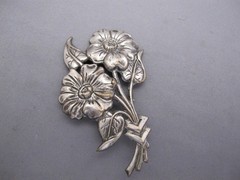 Vintage Large Silverplated DOUBLE FLOWERS BROOCH-2 5/8 Inches-NR