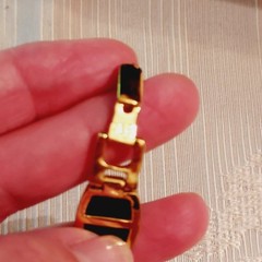 Vintage Gold Over Sterling Silver 925 Bracelet Black Stone Beautiful Signed HK