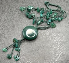 Vintage Asian Green Stone Disk Pendant Hand Knotted Beaded Necklace 24”
