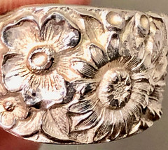 ANTIQUE STERLING SPOON BYPASS RING STUNNING DEEPLY ETCHED FLORAL PATTERN SIZE 13