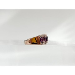 Faux Amethyst Clear Stone Rose Gold Toned Costume Jewelry Vintage Ring – sz 5.5