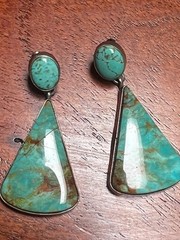 VINTAGE STERLING SILVER LARGE TURQUOISE DROP DANGLE EARRINGS SIGNED