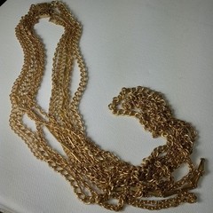 VTG multi-6 chain gold-tone waterfall necklace open work slide clasp 10″-18″drop