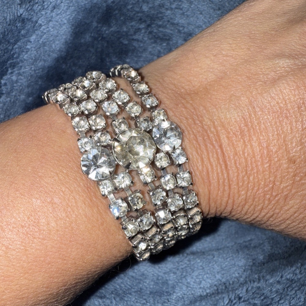 Beautiful vintage GARNE signed 1960s Bracelet 5 Row Tennis 3 Large Stones